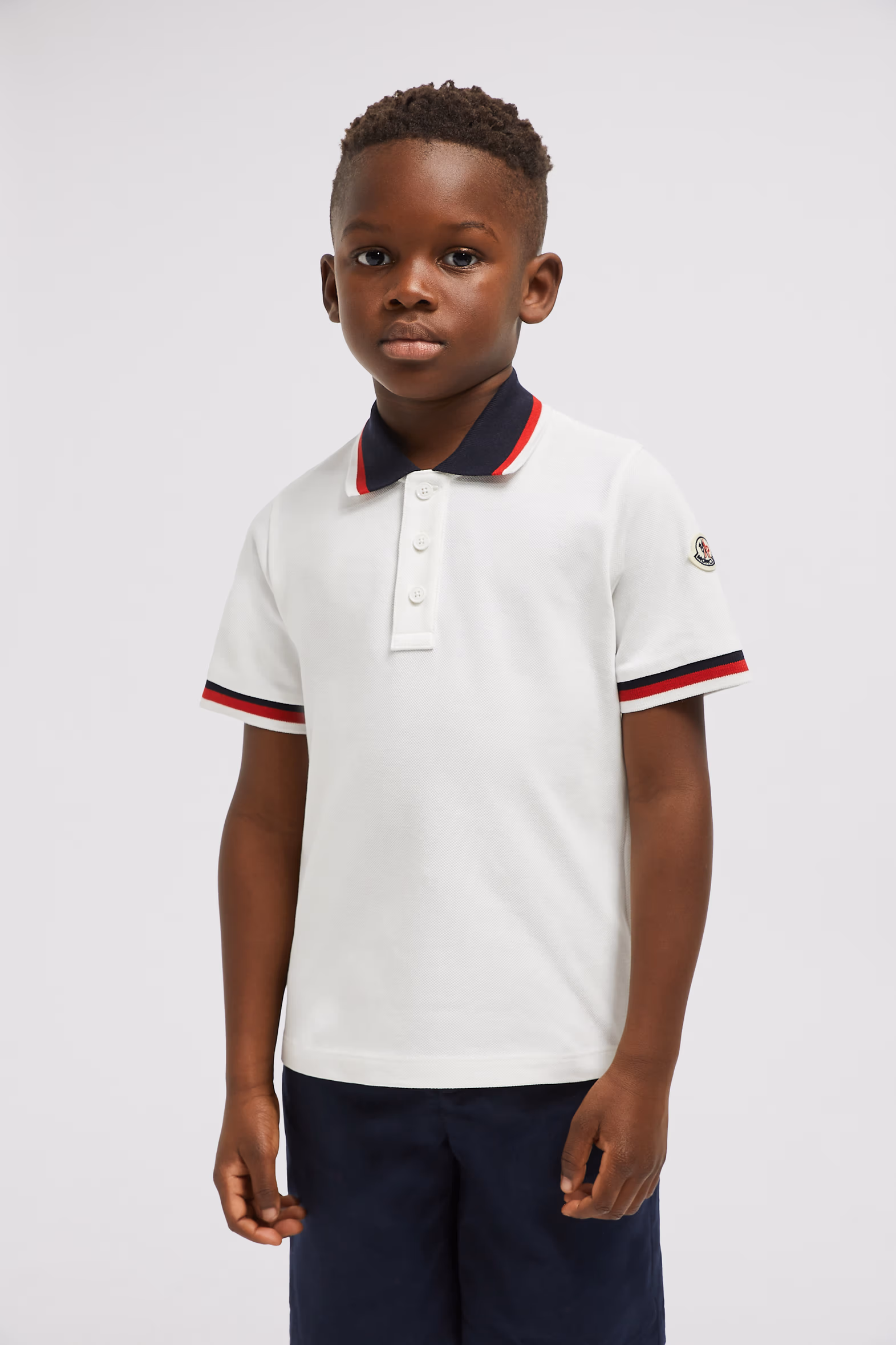 Tricolor-Trimmed Cotton Polo Shirt Boy White Moncler 2